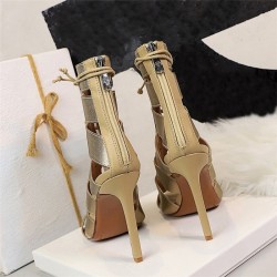 Cross-tied - high ankle heels - open toe - with back zipperHigh heels