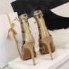 Cross-tied - high ankle heels - open toe - with back zipperHigh heels