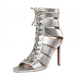 Cross-tied - high ankle heels - open toe - with back zipperHigh heels