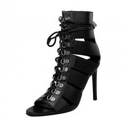 Cross-tied - high ankle heels - open toe - with back zipperHigh heels