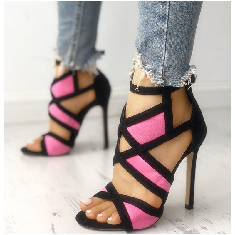 Sexy high heels - open toe - with ankle strap - crossed straps designHigh heels