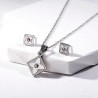 Jewellery set - necklace & earrings - square pendant - flowers with white shell