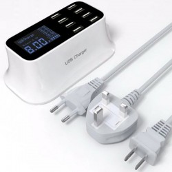 Porta USB de 8 portas Carregador rápido - adaptador de energia - Smart IC - com display e detecção automática