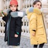 Padded cotton long jacket - with a colorful fur hood - for girlsClothing