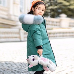 Padded cotton long jacket - with a colorful fur hood - for girlsClothing