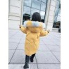 Padded cotton long jacket - with a colorful fur hood - for girlsClothing