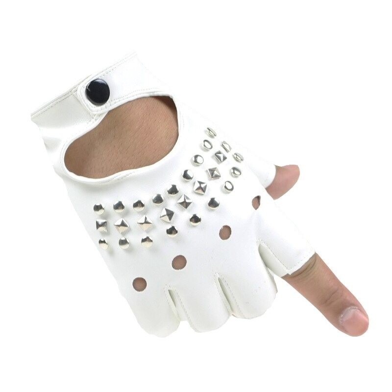 Luvas de couro - meio dedo design - com rebites - unisex