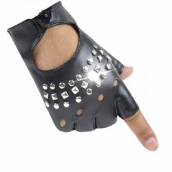 Luvas de couro - meio dedo design - com rebites - unisex