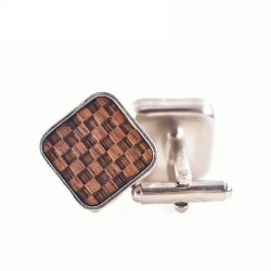 Square cufflinks - wooden grid