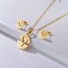 Necklace & earrings - gold jewellery set - with V-letter