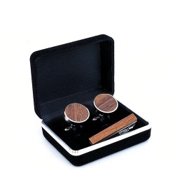 Cufflinks & tie bar - laser engraved - wooden set