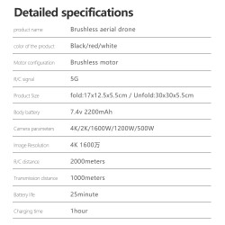M818 - 5G - WIFI - FPV - GPS - 4K HD ESC Camera - Brushless - Foldable - RC Drone Quadcopter - RTF