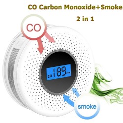 Detector de fumaça / monóxido de carbono - com aviso de som / números de exibição - bateria alimentado
