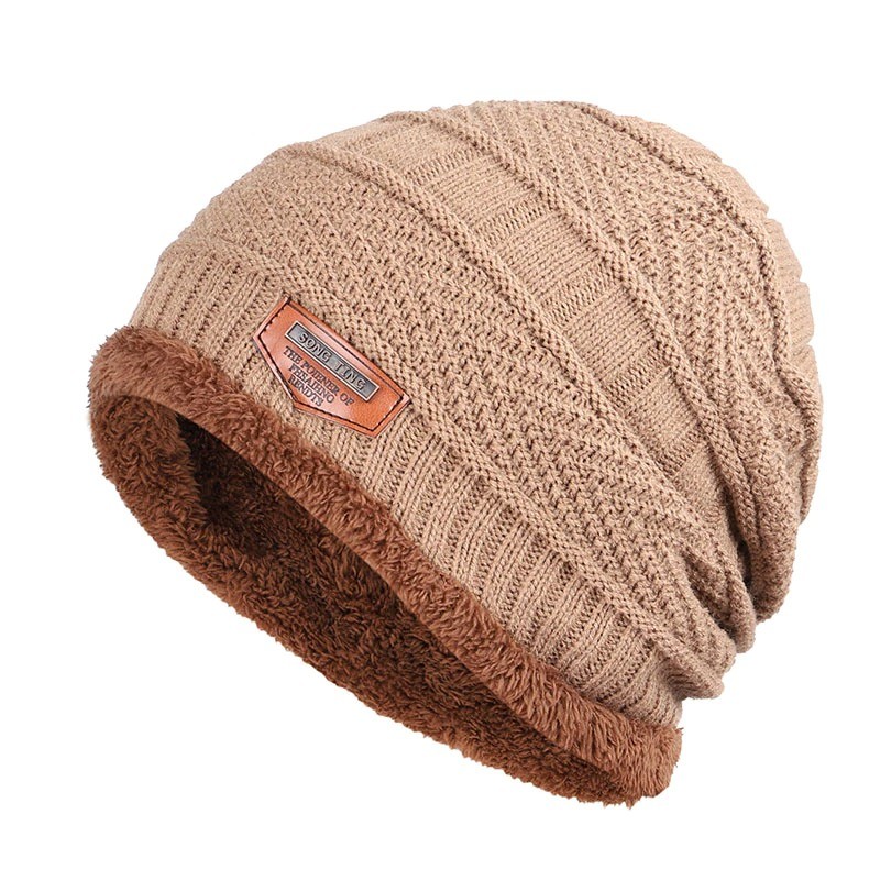 Knitted warm hat - with thick plush inside - unisex