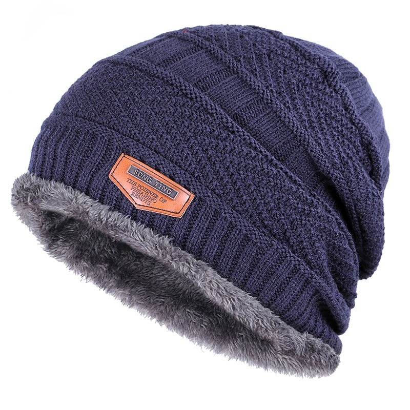 Knitted warm hat - with thick plush inside - unisex