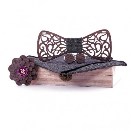 Cufflinks - lapel flower - handkerchief - bow tie - neckband strap - wooden set