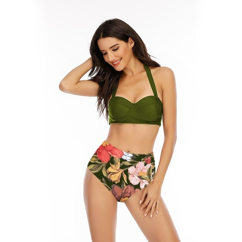 Sexy bikini set - with push-up - high waist - sunflowersBeachwear