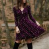 Mini loose dress - long sleeve - v-neck - vintage floral print
