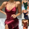 Sexy silk dress - calf-length - thin straps - with a side slitDresses