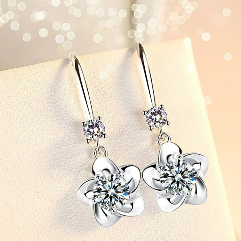Crystal flowers - hook earrings - 925 sterling silverEarrings