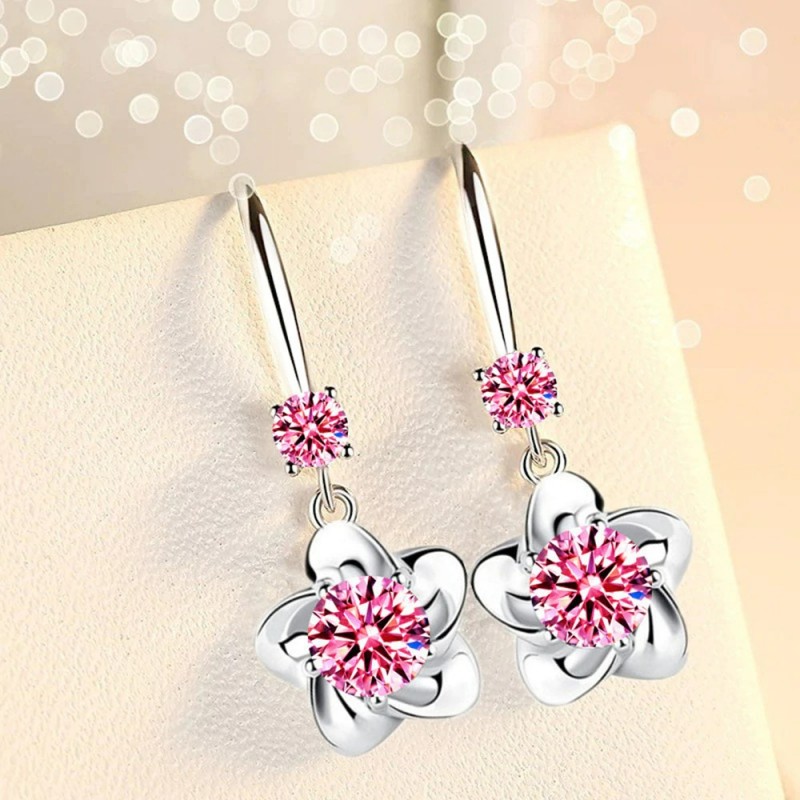 Crystal flowers - hook earrings - 925 sterling silverEarrings