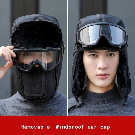 Warm winter hat - with goggles - ears / mouth protection - full face mask