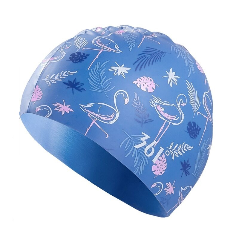 Flowers / flamingo - silicone swimming cap - long hair protection