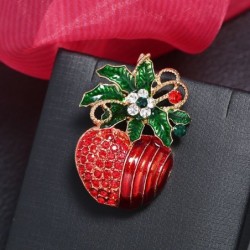 Red flower / apple - crystal brooch