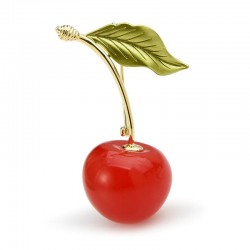 Enameled cherry with a leaf - brooch