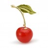 Enameled cherry with a leaf - brooch