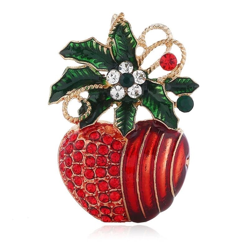 Red flower / apple - crystal brooch