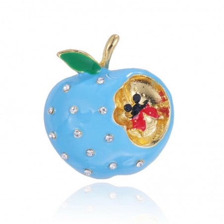 Blue bitten apple with crystals - brooch