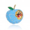 Blue bitten apple with crystals - brooch