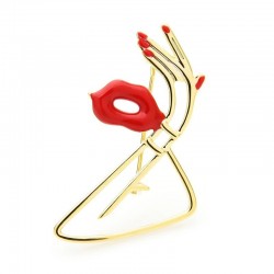 Sexy red lips with hand - brooch