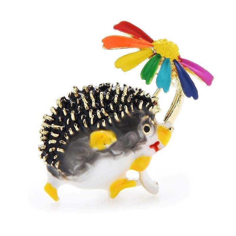 Hedgehog with a flower - brooch