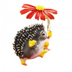 Hedgehog with a flower - brooch