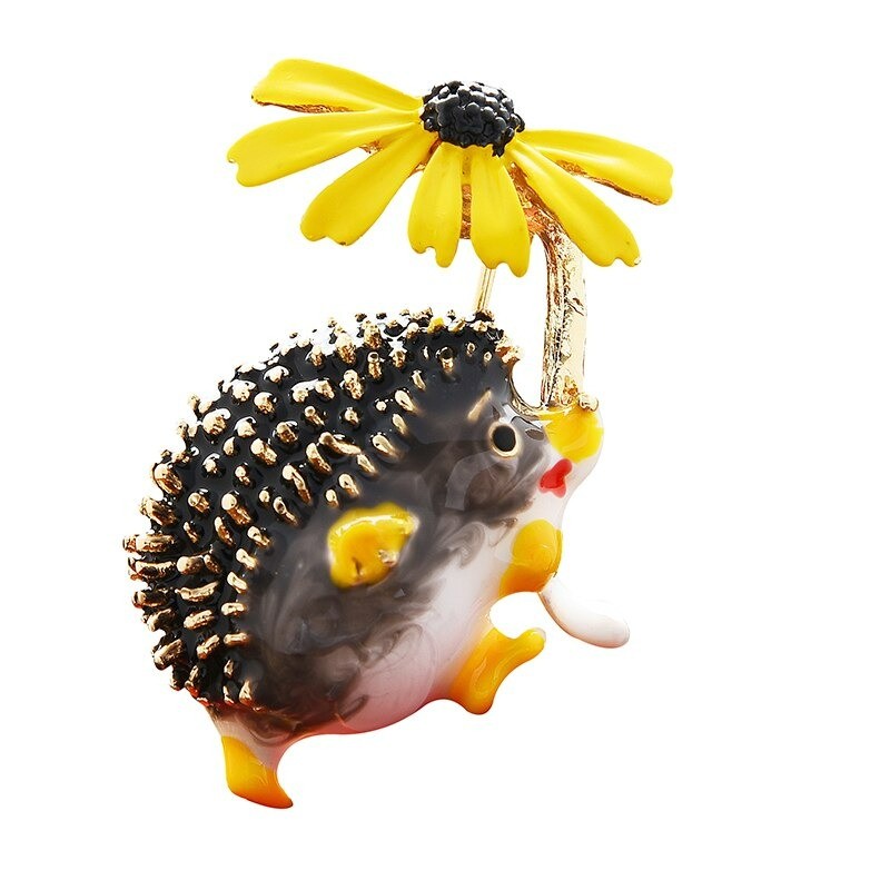 Hedgehog with a flower - brooch
