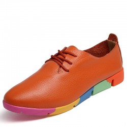 Flat shoes with rainbow sole - with laces - genuine leather