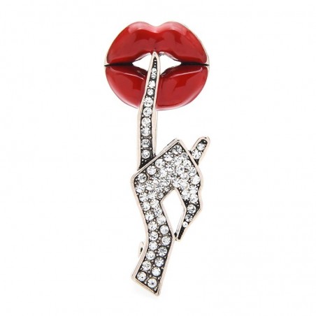 Crystal hand with red lips - sexy brooch