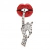 Crystal hand with red lips - sexy brooch