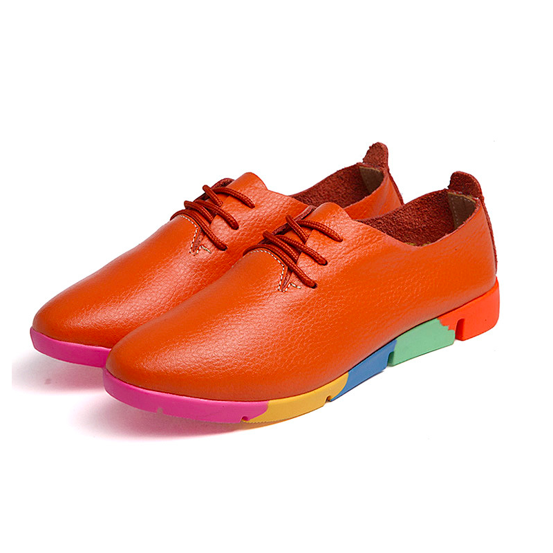 Flat shoes with rainbow sole - with laces - genuine leather