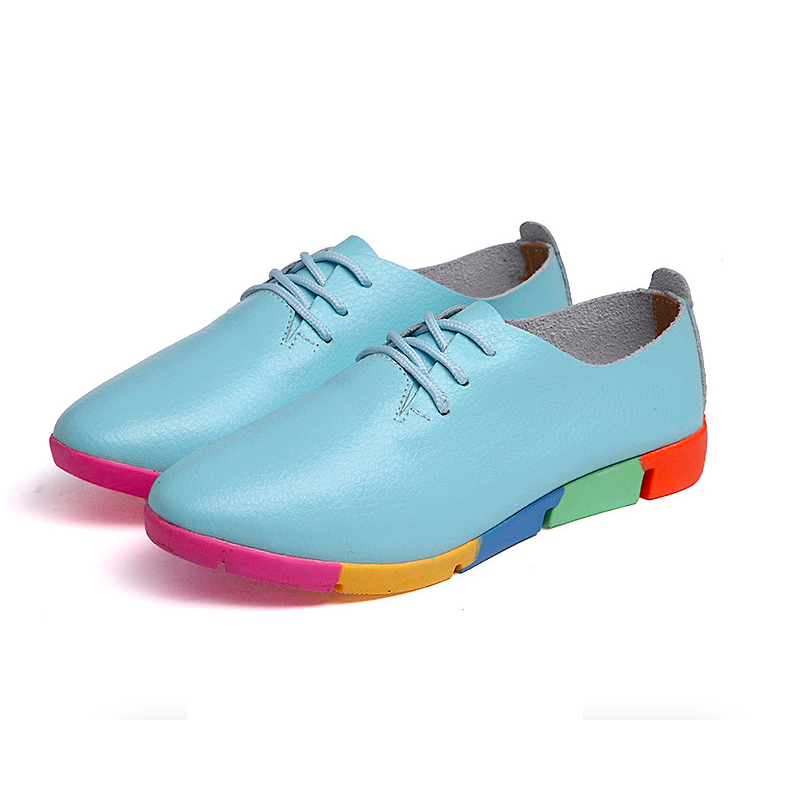 Flat shoes with rainbow sole - with laces - genuine leatherBoots