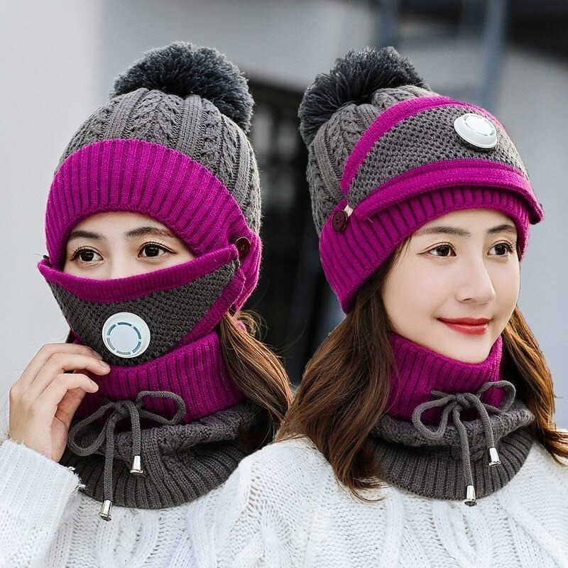 3 in 1 - knitted beanie / face mask / scarf - warm winter set