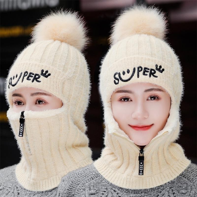 Winter hat with a pompom - balaclava with a zipper