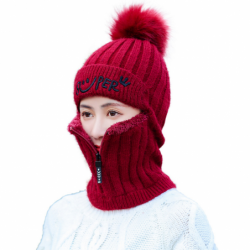 Winter hat with a pompom - balaclava with a zipper