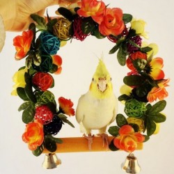Wooden bird swing - with a flowers / bells - bite resistantBirds