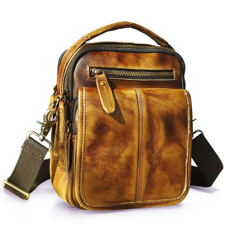 Leather shoulder / crossbody bag - with zippers / pockets