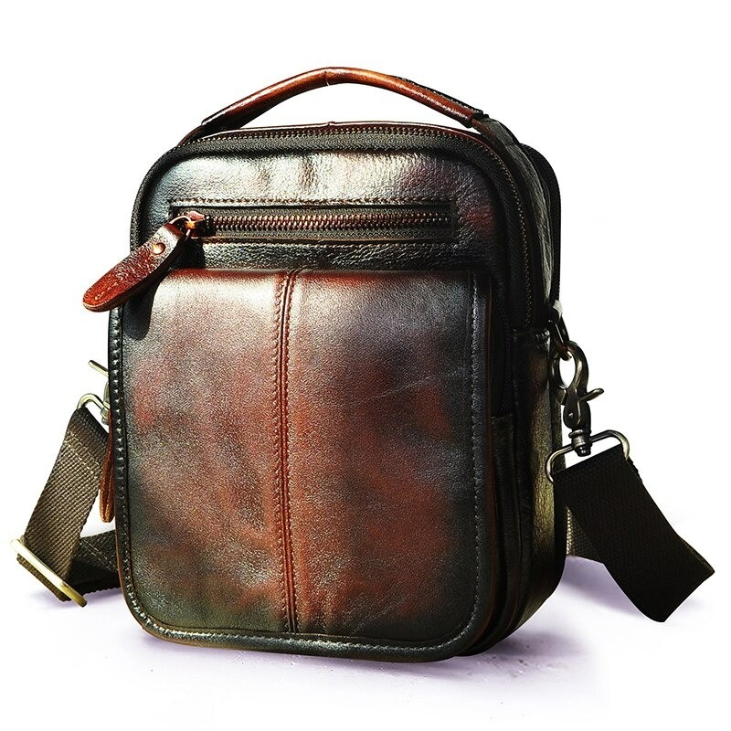 Leather shoulder / crossbody bag - with zippers / pockets