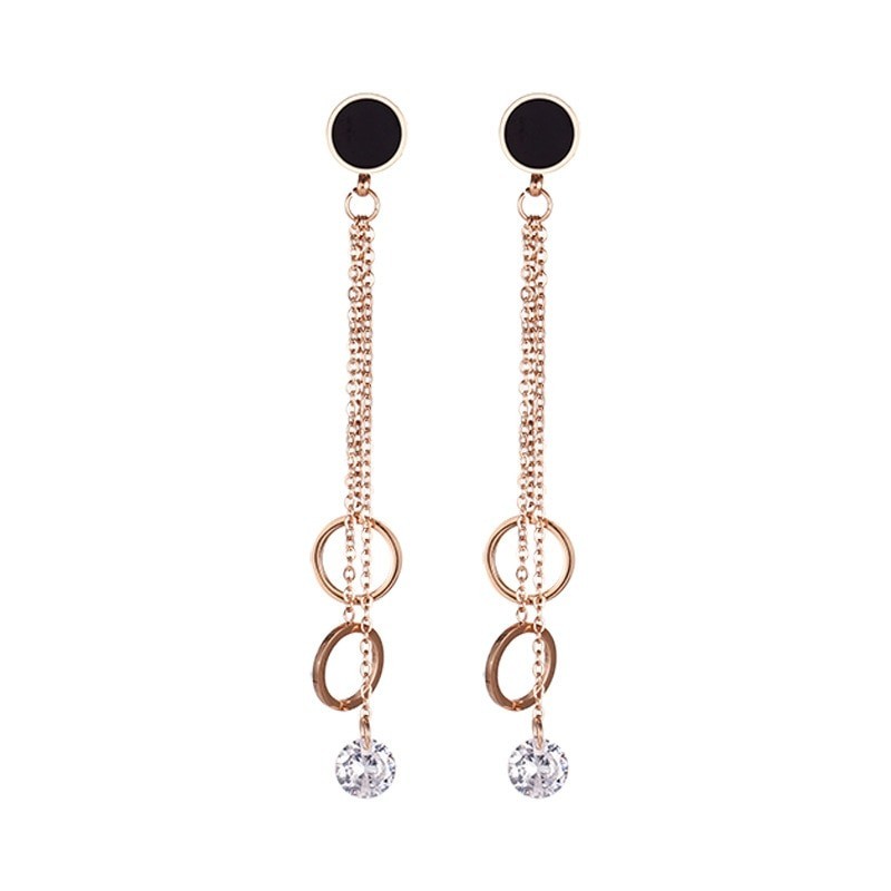 Rose gold long earrings - with crystal decoration