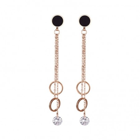 Rose gold long earrings - with crystal decoration